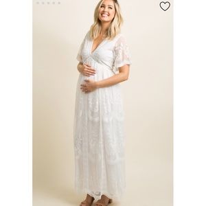 PinkBlush | white lace mesh overlay maxi maternity